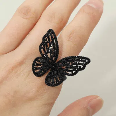 Fashnzfab Cz Stone Embellished Butterfly Stretch Ring In Multi