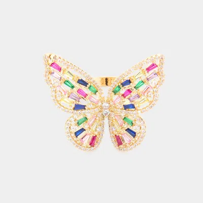 Fashnzfab Cz Stone Embellished Butterfly Stretch Ring In Gold