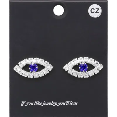 Fashnzfab Cz Stone Embellished Evil Eye Stud Earrings In Multi