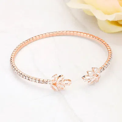 Fashnzfab Cz Stone Embellished Marquise Stone Cluster Leaf Tip Cuff Bracelet Clear, Rose Gold In Multi