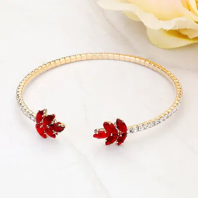 Fashnzfab Cz Stone Embellished Marquise Stone Cluster Leaf Tip Cuff Bracelet In Metallic