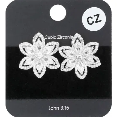 Fashnzfab Cz Stone Flower Stud Earrings In Metallic