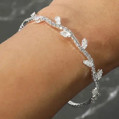 Fashnzfab Cz Stone Leaf Vine Evening Cuff Bracelet Clear, Silver In Multi