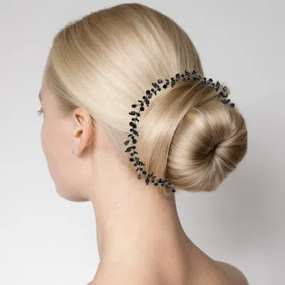 Fashnzfab Cz Stone Leaves Vine Bun Wrap Headpiece In Black