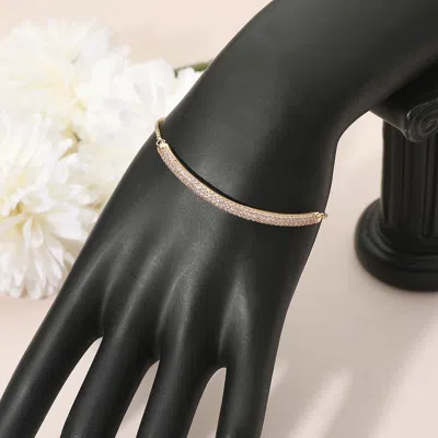 Fashnzfab Cz Stone Pave Bar Accent Adjustable Evening Bracelet - Clear, Gold In Multi