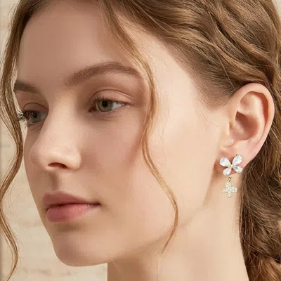 Fashnzfab Cz Stone Pave Butterfly Dangle Evening Earrings In Gold