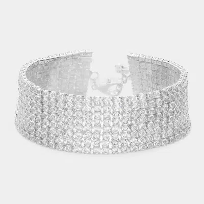 Fashnzfab Cz Stone Pave Evening Bracelet Rhodium In White