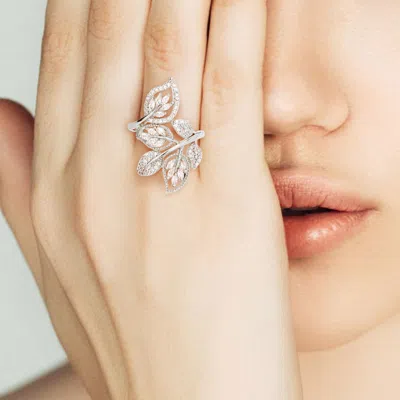 Fashnzfab Cz Stone Pave Leaf Ring In White