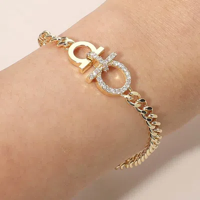 Fashnzfab Cz Stone Pave Link Accent Bracelet In Gold