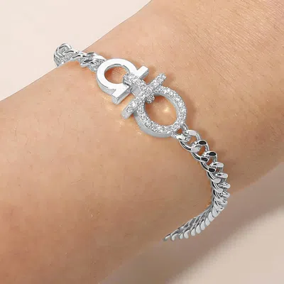 Fashnzfab Cz Stone Pave Link Accent Bracelet In Metallic
