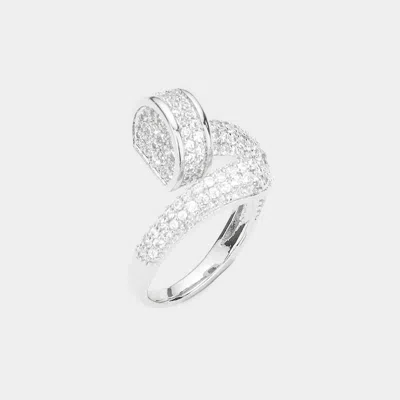 Fashnzfab Cz Stone Pave Nail Ring In Silver