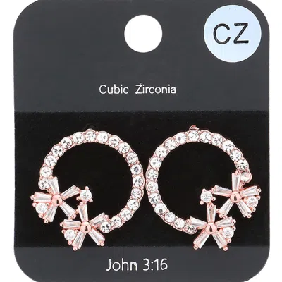 Fashnzfab Cz Stone Pave Open Circle Flower Embellished Stud Earrings In Gold