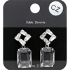 Fashnzfab Cz Stone Pave Rectangle Glass Stone Dangle Evening Earrings In Multi