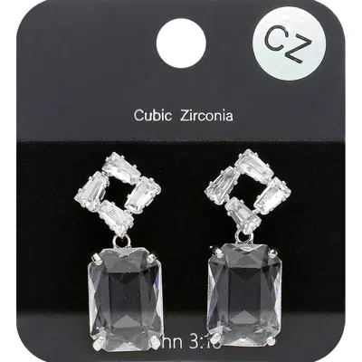 Fashnzfab Cz Stone Pave Rectangle Glass Stone Dangle Evening Earrings In Multi