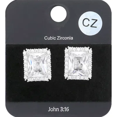 Fashnzfab Cz Stone Pave Square Stone Stud Earrings In Multi