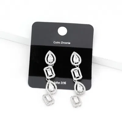 Fashnzfab Cz Stone Pave Teardrop Square Stone Drop Down Evening Earrings In Multi