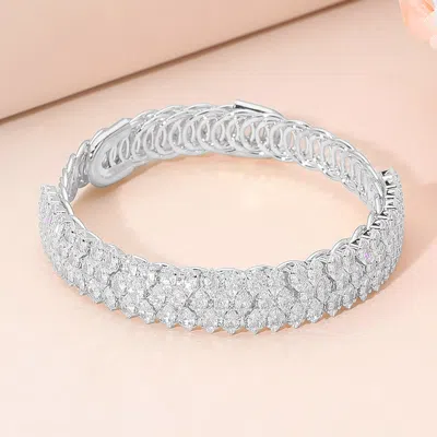 Fashnzfab Cz Stone Paved Adjustable Evening Bracelet In Silver