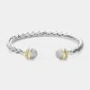 Fashnzfab Cz Stone Paved Ball Tip Cuff Bracelet Two Tone In Multi