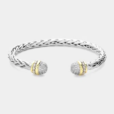 Fashnzfab Cz Stone Paved Ball Tip Cuff Bracelet Two Tone In Multi