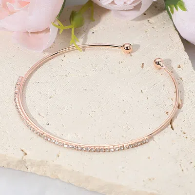 Fashnzfab Cz Stone Paved Bar Evening Cuff Bracelet Clear, Rose Gold In Silver