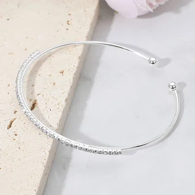 Fashnzfab Cz Stone Paved Bar Evening Cuff Bracelet Clear, Silver In Multi