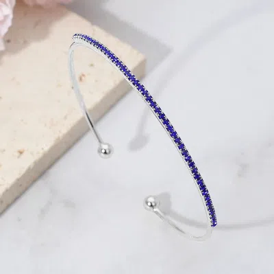 Fashnzfab Cz Stone Paved Bar Evening Cuff Bracelet Sapphire, Silver In Multi
