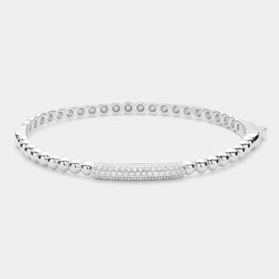 Fashnzfab Cz Stone Paved Bar Pointed Bangle Bracelet Rhodium In Multi