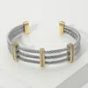Fashnzfab Cz Stone Paved Bar Pointed Two Tone Metal Split Cuff Bracelet Two Tone In Multi