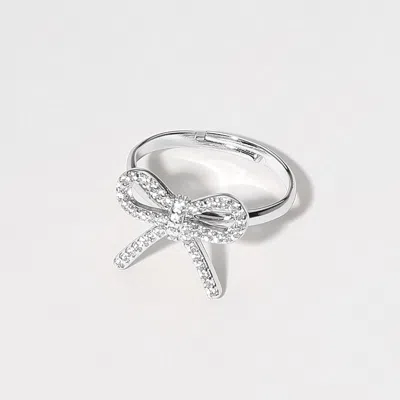 Fashnzfab Cz Stone Paved Bow Adjustable Ring In Multi