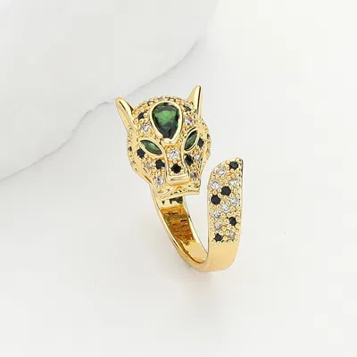 Fashnzfab Cz Stone Paved Brass Metal Leopard Ring In Pattern