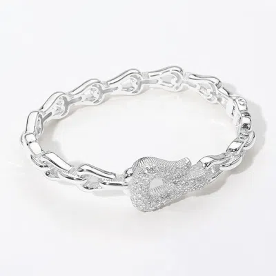 Fashnzfab Cz Stone Paved Buckle Accent Link Chain Hinged Bangle Bracelet Rhodium In Multi