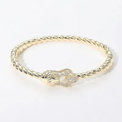 Fashnzfab Cz Stone Paved Buckle Accent Twisted Hinged Bangle Bracelet Gold