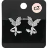Fashnzfab Cz Stone Paved Butterfly Accent Marquise Stone Leaf Flower Evening Stud Earrings In Multi