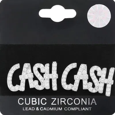 Fashnzfab Cz Stone Paved Cash Message Stud Earrings In White