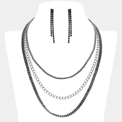 Fashnzfab Cz Stone Paved Chain Layered Necklace In Black