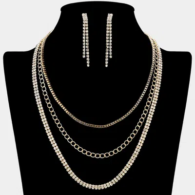Fashnzfab Cz Stone Paved Chain Layered Necklace In Gold