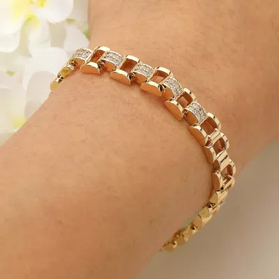 Fashnzfab Cz Stone Paved Classic Link Bracelet In Silver
