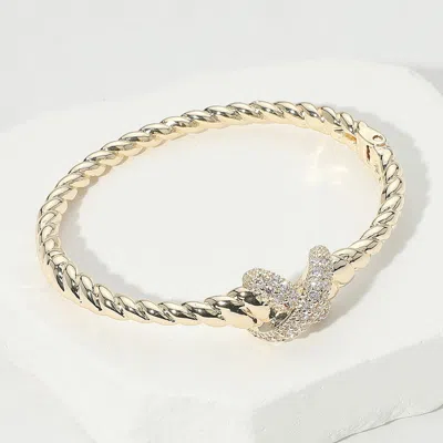 Fashnzfab Cz Stone Paved Crisscross Accent Twisted Hinged Bangle Bracelet Gold