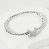 Fashnzfab Cz Stone Paved Crisscross Accent Twisted Hinged Bangle Bracelet Rhodium In Multi