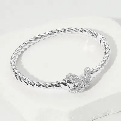 Fashnzfab Cz Stone Paved Crisscross Accent Twisted Hinged Bangle Bracelet Rhodium In Multi