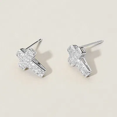 Fashnzfab Cz Stone Paved Cross Stud Earrings In Gold