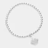 Fashnzfab Cz Stone Paved Crown Charm Stainless Steel Ball Beaded Stretch Bracelet Silver In Silver