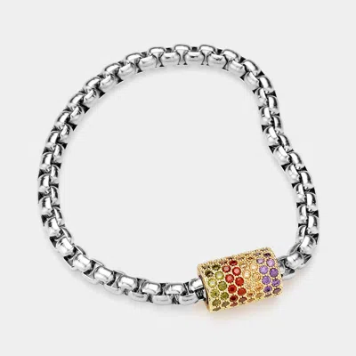 Fashnzfab Cz Stone Paved Cylinder Pointed Magnetic Bracelet Multi In Silver