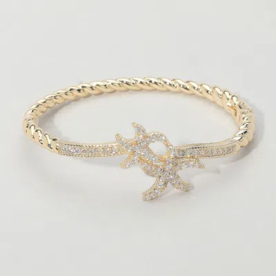 Fashnzfab Cz Stone Paved Double Starfish Twisted Hinged Bangle Bracelet Gold
