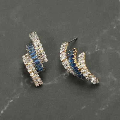 Fashnzfab Cz Stone Paved Evening Earrings In Blue