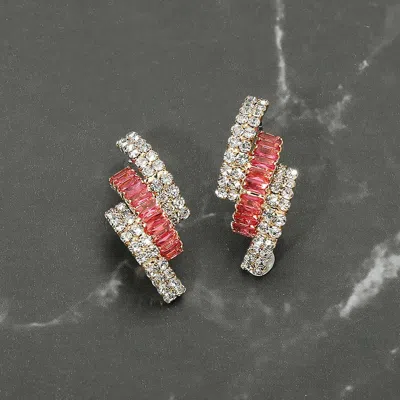 Fashnzfab Cz Stone Paved Evening Earrings In Pink