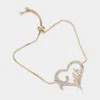 Fashnzfab Cz Stone Paved Faith Message Open Heart Pull Tie Bracelet Clear, Gold In Multi