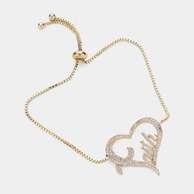 Fashnzfab Cz Stone Paved Faith Message Open Heart Pull Tie Bracelet Clear, Gold In Silver