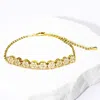 Fashnzfab Cz Stone Paved Floral Disc Cluster Adjustable Bracelet Clear, Gold In Multi