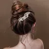 Fashnzfab Cz Stone Paved Floral Leaf Vine Hair Comb In Gold